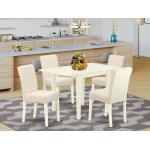 Dining Set 5 Pc, Four Chairs, Table, Linen White Finish Solid Wood, Light Beige Color