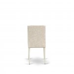 5Pc Square 36" Table And Four Parson Chair, White Leg And Fabric Light Beige