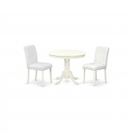 3Pc Rounded 36" Dinette Table, Two Parson Chair, White Leg, Pu Leather Color White