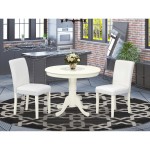 3Pc Rounded 36" Dinette Table, Two Parson Chair, White Leg, Pu Leather Color White