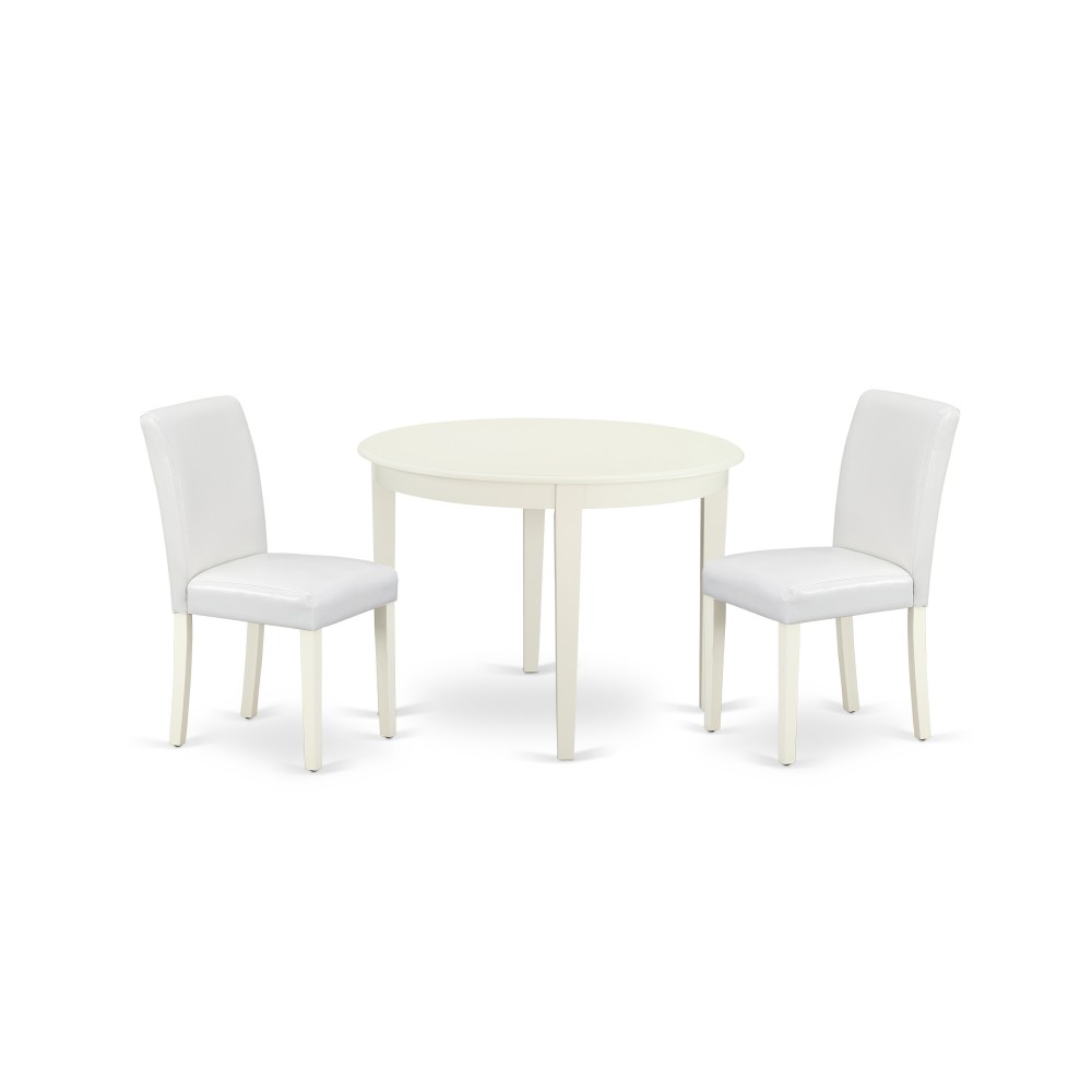 3Pc Round 42" Table And Two Parson Chair, White Leg And Pu Leather Color White