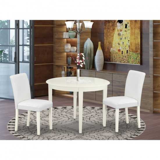 3Pc Round 42" Table And Two Parson Chair, White Leg And Pu Leather Color White