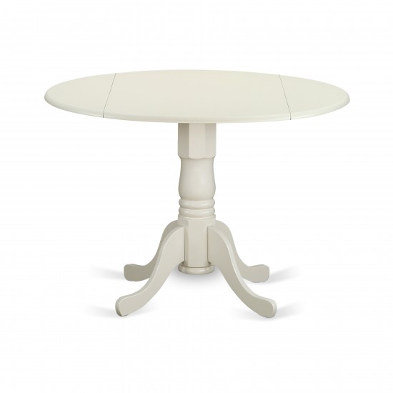 5Pc Round 42" Kitchen Table, Two 9-Inch Drop Leaves, Four Parson Chair, Linen White Leg, Pu Leather Color White