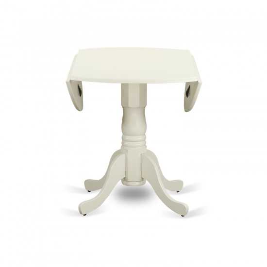 5Pc Round 42" Kitchen Table, Two 9-Inch Drop Leaves, Four Parson Chair, Linen White Leg, Pu Leather Color White