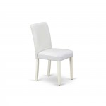 5Pc Round 42" Kitchen Table, Two 9-Inch Drop Leaves, Four Parson Chair, Linen White Leg, Pu Leather Color White