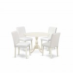 5 Pc Dinning Set, 1 Drop Leaves Table, 4 White Pu Leather Chair, Linen White