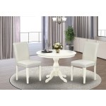 3 Pc Dining Set, Linen White Table, 2 White Faux Leather Chairs, High Back