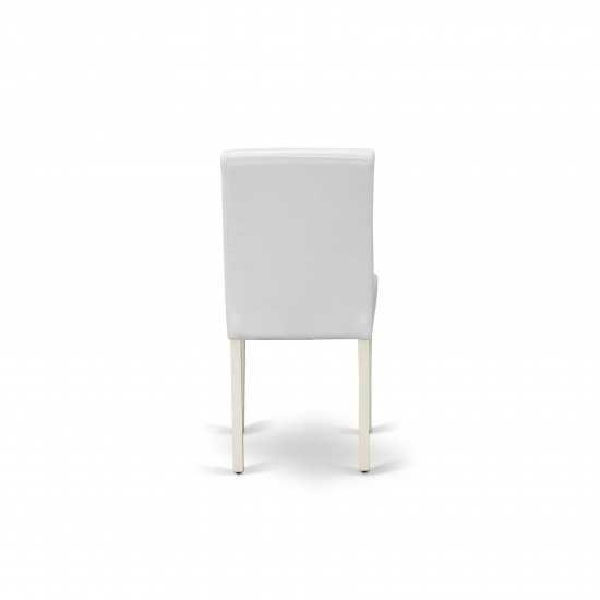 5Pc Round 42" Dinette Table, Four Parson Chair, White Leg, Pu Leather Color White