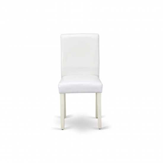 Dining Set 3 Pc, 2 Chairs, Table, Linen White Finish Hardwood, White Color Pu Leather