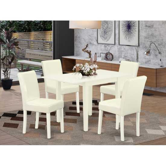 Wooden Dining Set 5 Pc, Four Parson Chairs, Table, Linen White Finish Wood, White Color Pu Leather