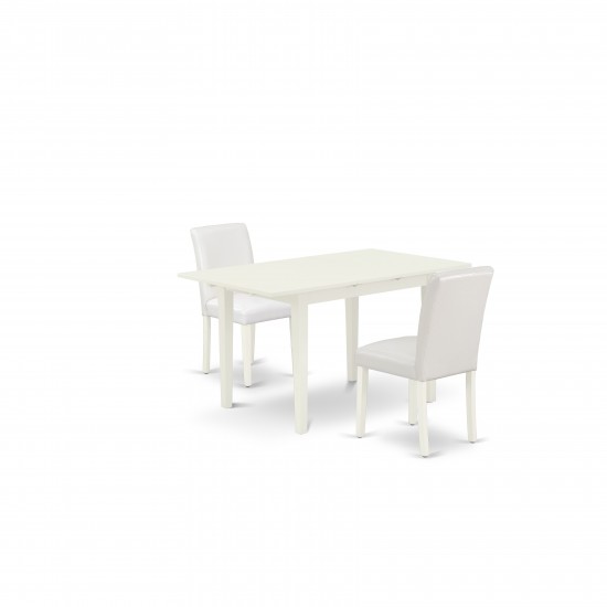 3-Pc Dinette Set, 2 Kitchen Parson Chairs, Butterfly Leaf Dinner Table, Linen White