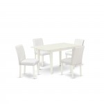 5Pc Dining Set, 4 Chairs, Butterfly Leaf Wood Dining Table, Linen White