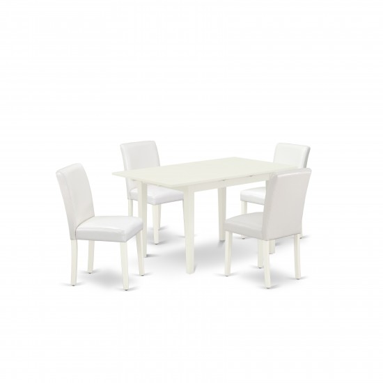 5Pc Dining Set, 4 Chairs, Butterfly Leaf Wood Dining Table, Linen White