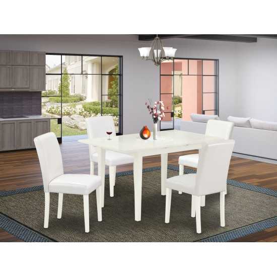 5Pc Dining Set, 4 Chairs, Butterfly Leaf Wood Dining Table, Linen White