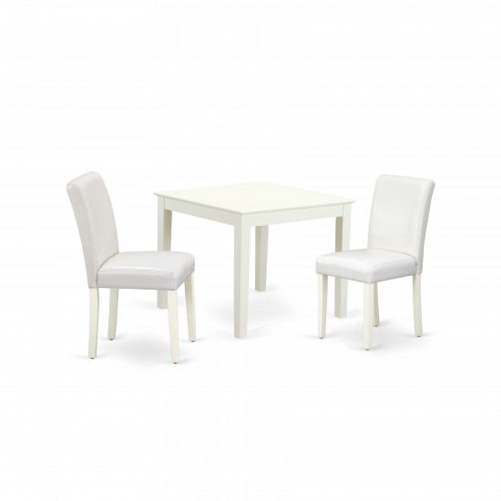 3Pc Square 36" Kitchen Table, Pair Of Parson Chair, Linen White Leg, Pu Leather Color White