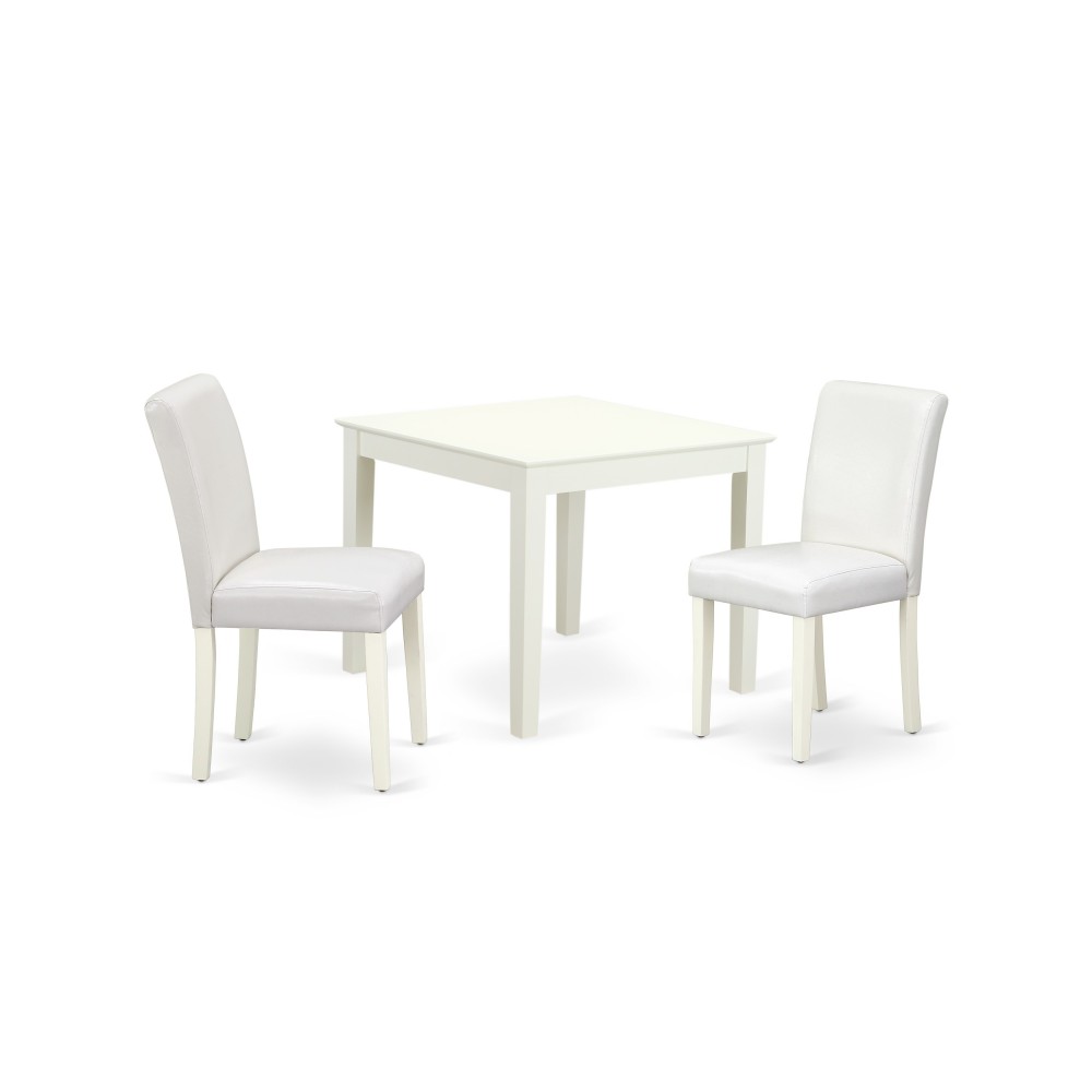 3Pc Square 36" Kitchen Table, Pair Of Parson Chair, Linen White Leg, Pu Leather Color White