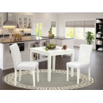 3Pc Square 36" Kitchen Table, Pair Of Parson Chair, Linen White Leg, Pu Leather Color White