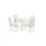 5Pc Square 36" Table, Four Parson Chair, White Leg, Pu Leather Color White