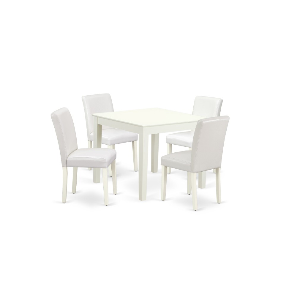 5Pc Square 36" Table, Four Parson Chair, White Leg, Pu Leather Color White