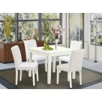 5Pc Square 36" Table, Four Parson Chair, White Leg, Pu Leather Color White