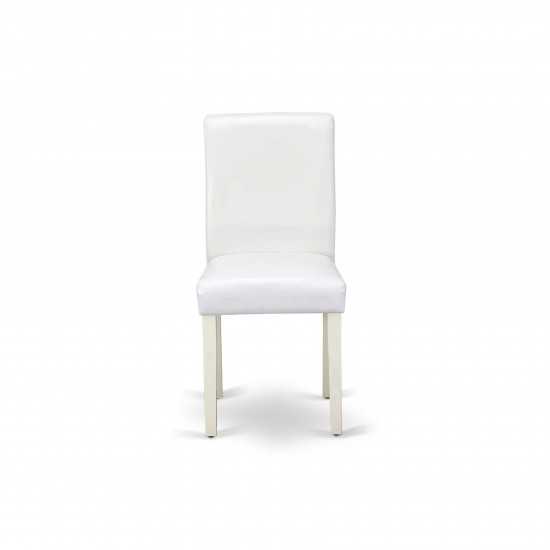 5Pc Square 36" Table, Four Parson Chair, White Leg, Pu Leather Color White