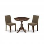 3 Pc Dining Room Set, 1 Kitchen Table, 2 Coffee Upholstered Chair, Mahogany