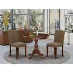 3 Pc Dining Room Set, 1 Kitchen Table, 2 Coffee Upholstered Chair, Mahogany