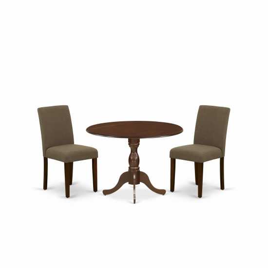 3Pc Dinning Room Set, 1 Drop Leaves Wood Table, 2 Coffee Parson Chairs, Mahogany