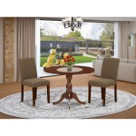 3Pc Dinning Room Set, 1 Drop Leaves Wood Table, 2 Coffee Parson Chairs, Mahogany