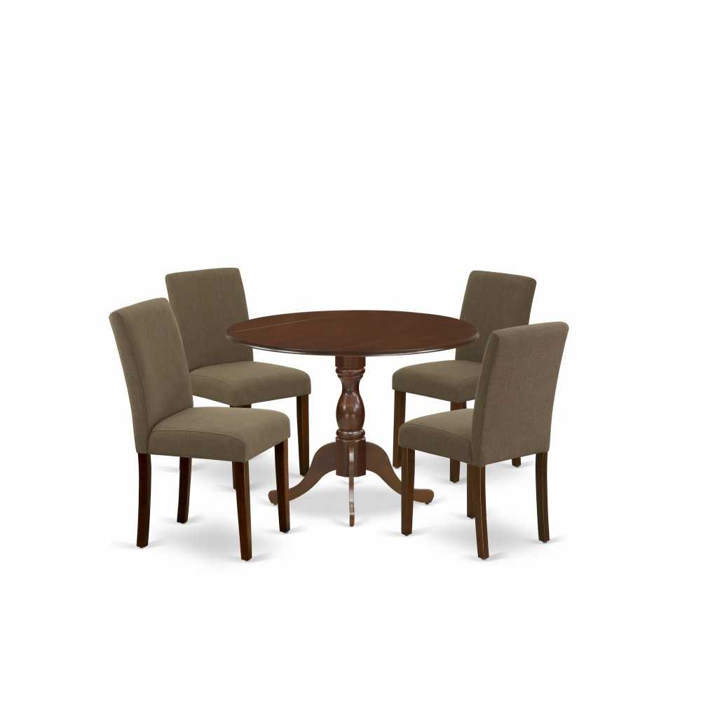 5 Pc Wood Dining Set, 1 Drop Leaves Kitchen Table, 4 Coffee Kitchen Chairs, Mahogany Finish