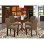 5 Pc Wood Dining Set, 1 Drop Leaves Kitchen Table, 4 Coffee Kitchen Chairs, Mahogany Finish