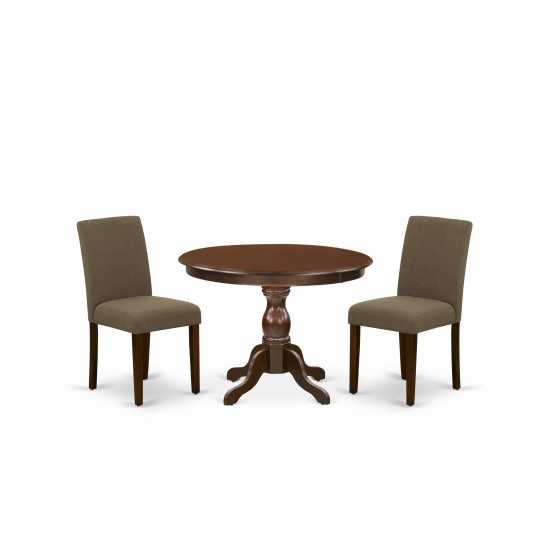 3 Pc Dining Set, Mahogany Table, 2 Coffee Chairs, High Back, Mahogany Finish