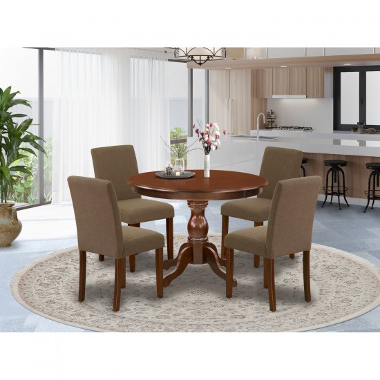 5 Pc Dining Set, Mahogany Breakfast Table, 4 Coffee Chairs, High Back, Mahogany Finish