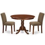 3Pc Round 42" Kitchen Table And 2 Parson Chair, Mahogany Leg And Fabric Coffee