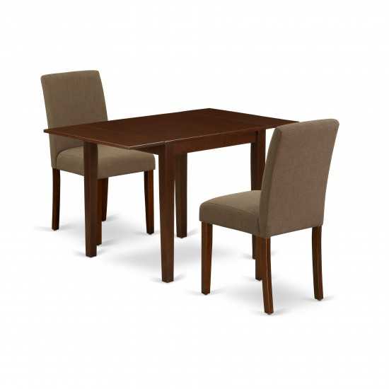 Dining Set 3 Pc, Two Parson Chairs, Table, Mahogany Finish Wood, Coffee Color