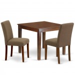 3Pc Square 36" Kitchen Table, Pair Of Parson Chair, Mahogany Leg, Fabric Coffee