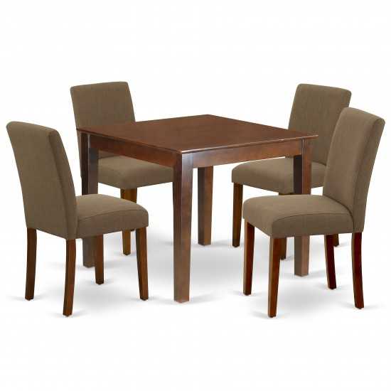 5Pc Square 36" Table And Four Parson Chair, Mahogany Leg And Fabric Coffee