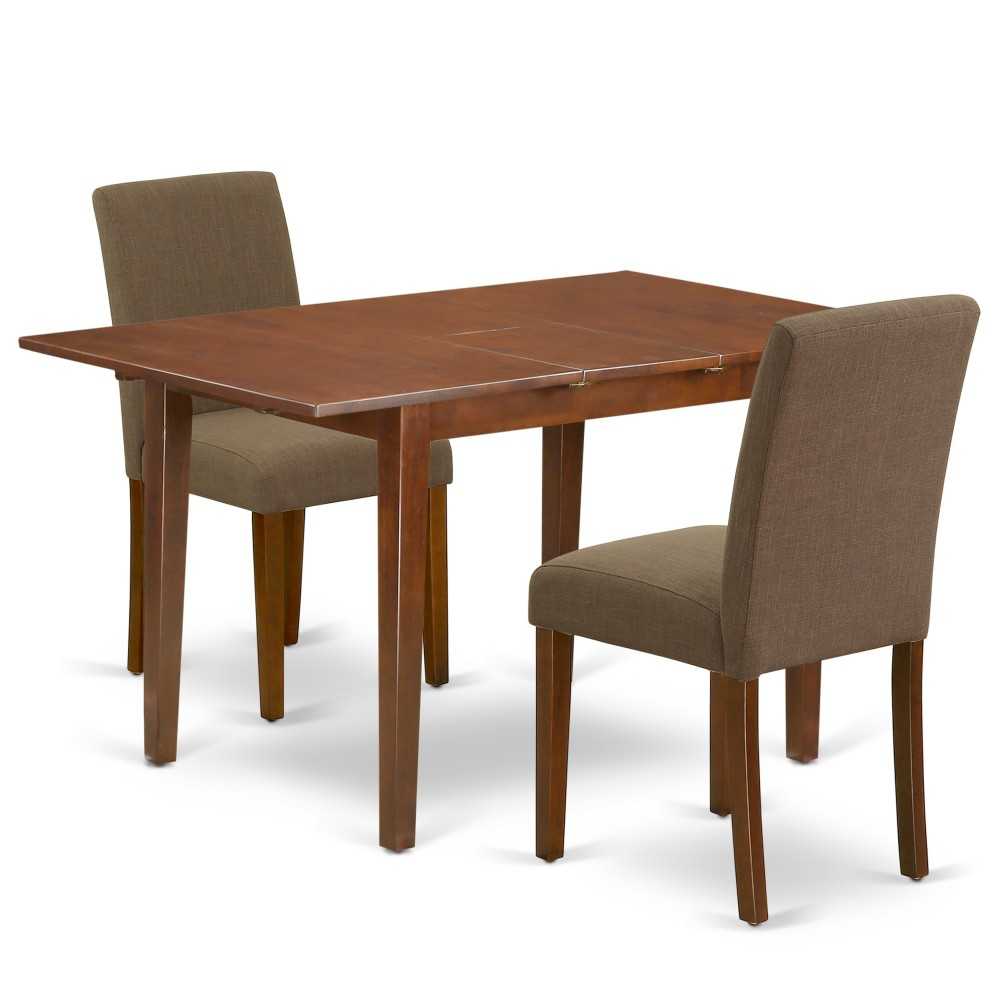 3Pc Rectangle 48/60" Kitchen Table, 12 In Leaf, Pair Of Parson Chair, Mahogany Leg, Coffee