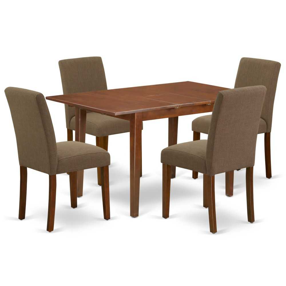 5Pc Rectangle 48/60" Kitchen Table, 12 In Butterfly Leaf, 4 Parson Chair, Mahogany Leg, Coffee