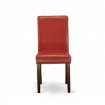 3 Pc Kitchen Set, 1 Drop Leaves Dining Table, 2 Firebrick Red Pu Leather Upholstered Chair, High Back, Mahogany Finish