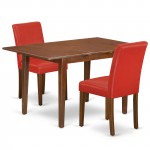 3Pc Rectangular 42/54" Table, 12 In Leaf, Two Parson Chair, Mahogany Leg, Pu Leather Color Firebrick Red