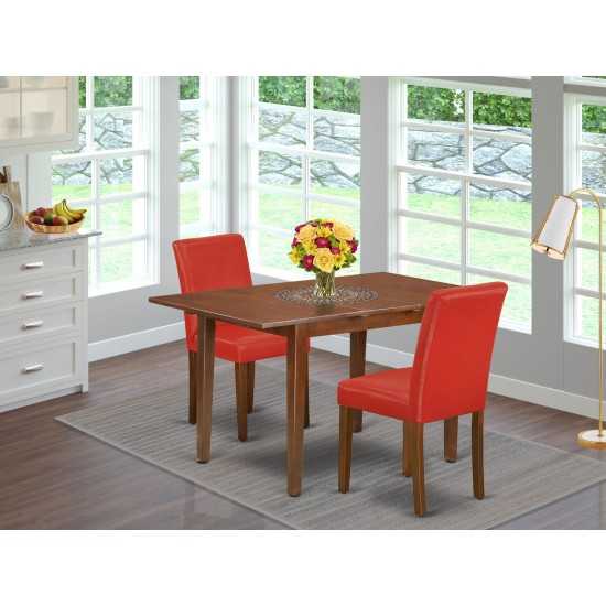 3Pc Rectangular 42/54" Table, 12 In Leaf, Two Parson Chair, Mahogany Leg, Pu Leather Color Firebrick Red