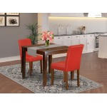 3Pc Square 36" Kitchen Table, Pair Of Parson Chair, Mahogany Leg, Pu Leather Color Firebrick Red