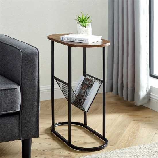 Margo 11" Oblong Side Table with Magazine Rack - Dark Walnut