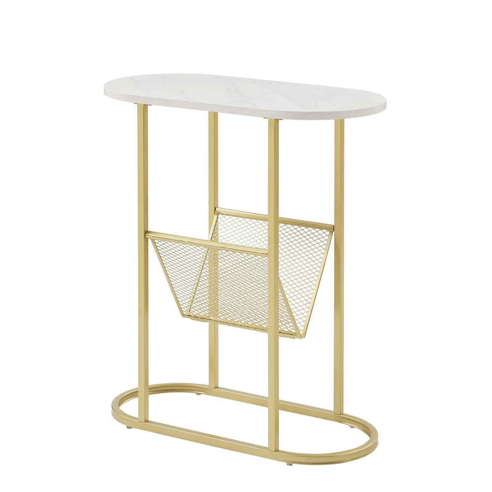 Margo 11" Oblong Side Table with Magazine Rack - Faux White Marble/Gold Margo 11" Oblong Side Table with Magazine Rack - Faux White Marble/Gold