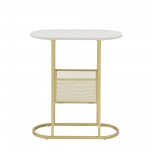 Margo 11" Oblong Side Table with Magazine Rack - Faux White Marble/Gold