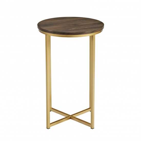 Alissa 16" Glam Round Side Table - Dark Walnut/Gold