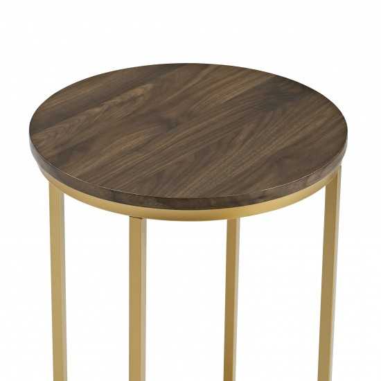 Alissa 16" Glam Round Side Table - Dark Walnut/Gold