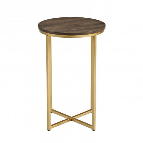 Alissa 16" Glam Round Side Table - Dark Walnut/Gold