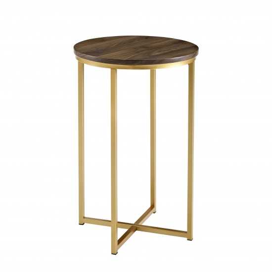 Alissa 16" Glam Round Side Table - Dark Walnut/Gold